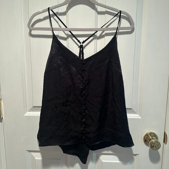 Shinestar Black Silk Top with Front Buttons - Size Large - Picture 1 of 3